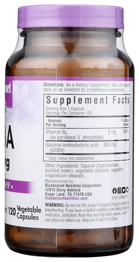 Bluebonnet Gaba 500 mg 60 Vegetable Capsules - Premium Vitamins from Bluebonnet - Just $14.99! Shop now at Nutrition Central