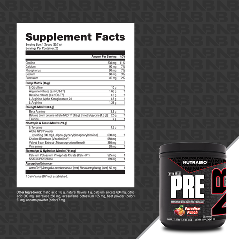 PRE Workout Stim Free - Nutrabio - Premium Supplement Powders from NutraBio - Just $49.99! Shop now at Nutrition Central