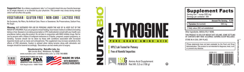 Tyrosine Powder - Premium Supplement Powders from NutraBio - Just $14.99! Shop now at Nutrition Central