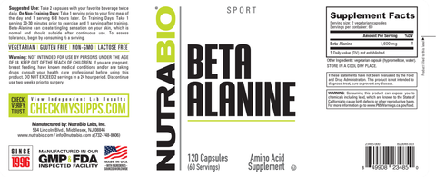 Nutrabio Beta Alanine (800mg) - Premium Supplement Capsules from NutraBio - Just $19.99! Shop now at NutritionCentral.com