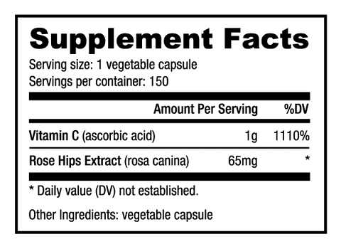 Vitamin C 1000mg with Rose Hips 150 Vegetable Capsules
